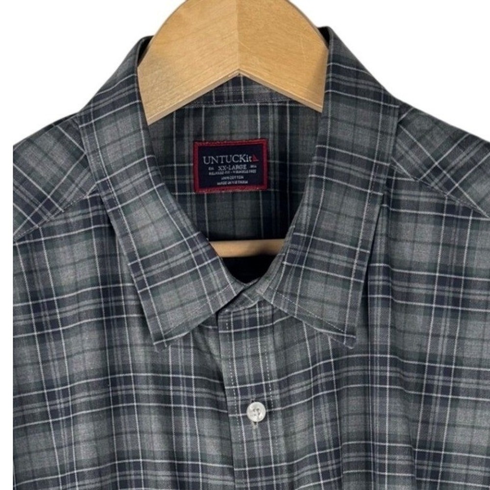 UNTUCKit Devitt WF Mens XXL Relaxed Fit Wrinkle Free Grey Plaid Shirt 40783